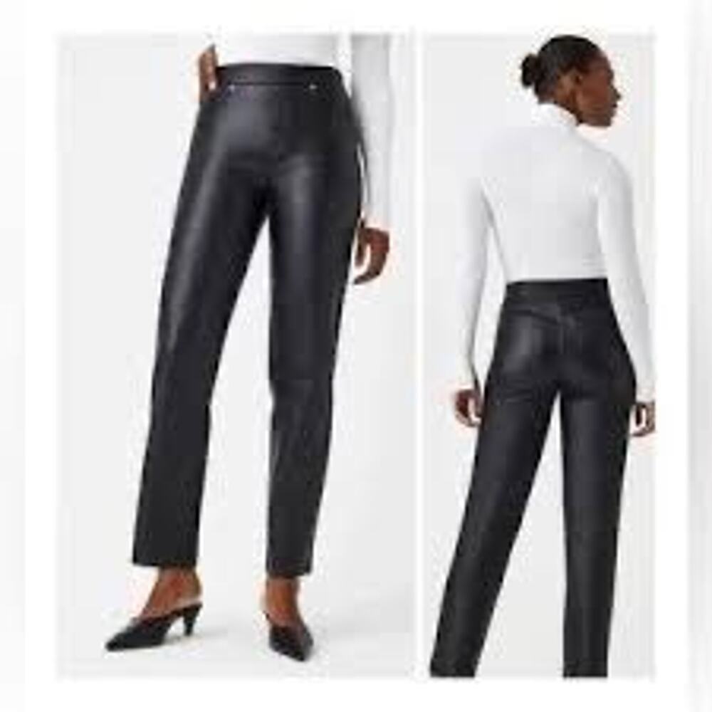 NWT $168 SPANX Leather-Like Slim Straight Pants Size Small Petite